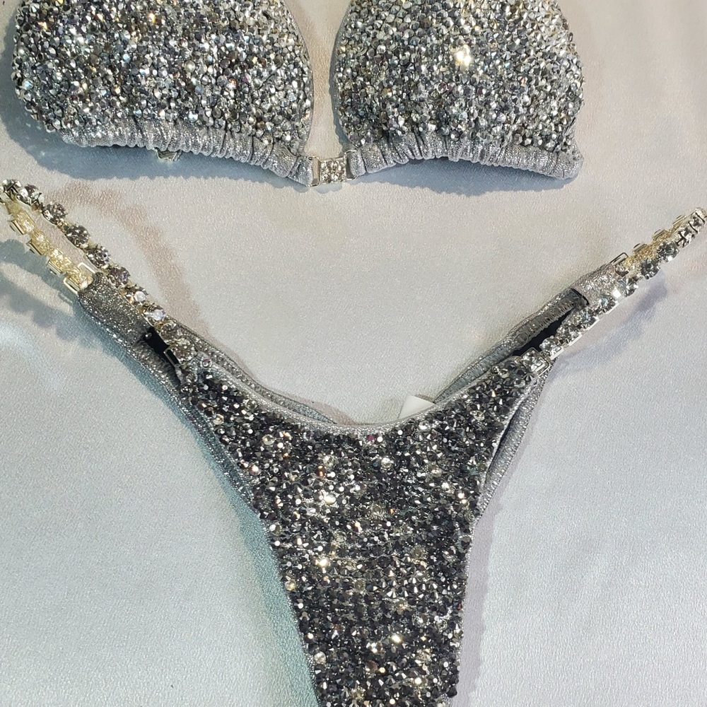 Crystal-Embellished Silver Bikini Set